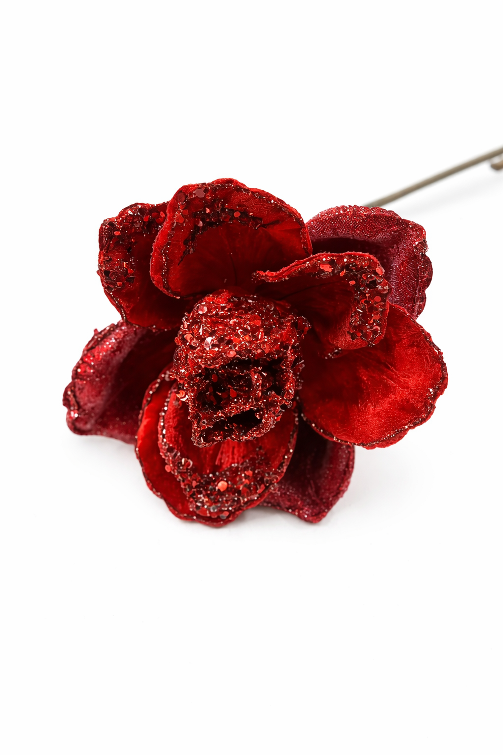 18" Christmas Red Rose Set Of 6