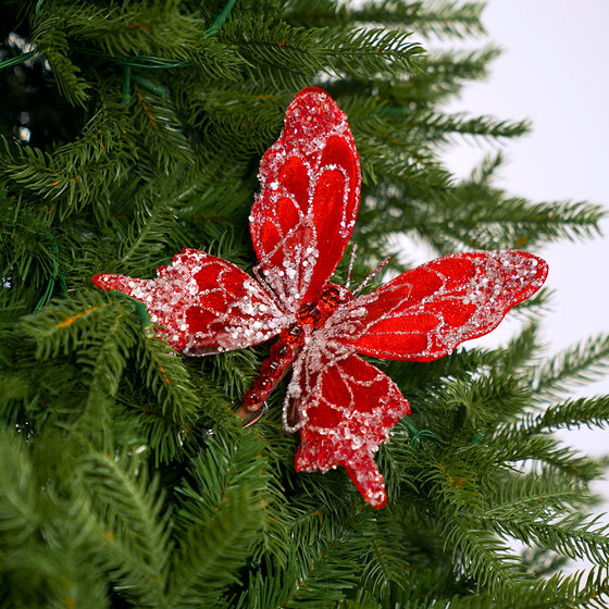 7" Red Icy Butterfly Clip Set Of 6