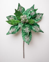 21" Giant Emerald & Silver Poinsettia Set Of 2