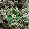 Juego de 6 poinsettias plateadas y esmeraldas de 18"