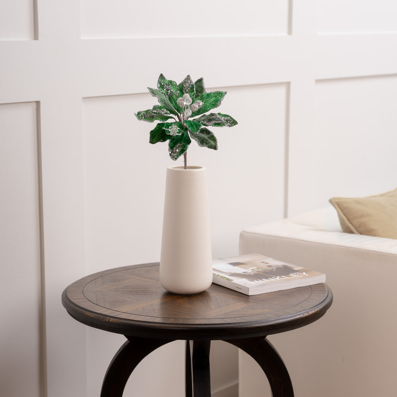 Juego de 6 poinsettias plateadas y esmeraldas de 18"