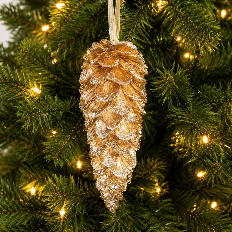 11" Jeweled Pinecone Ornament Set of 2
