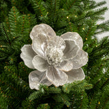 Decorative silver flower on a Christmas tree