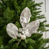 Juego de 6 hojas de magnolia plateadas y heladas de 24"