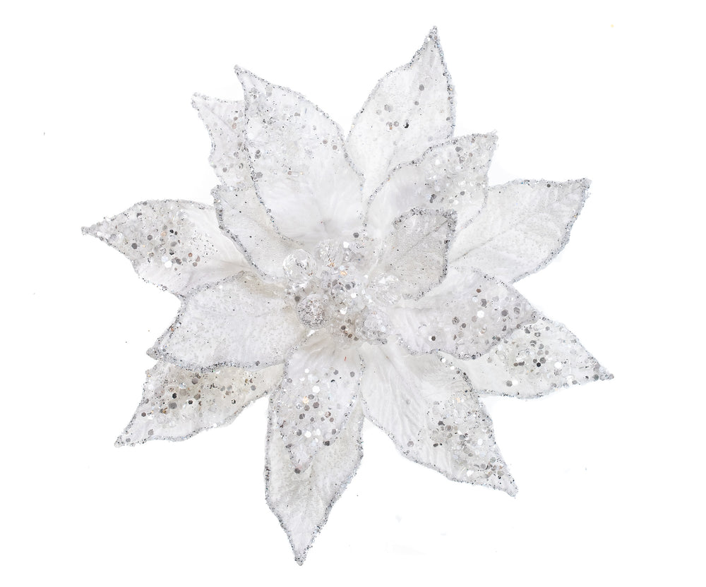 18" Icy White Poinsettia Stem Set Of 6