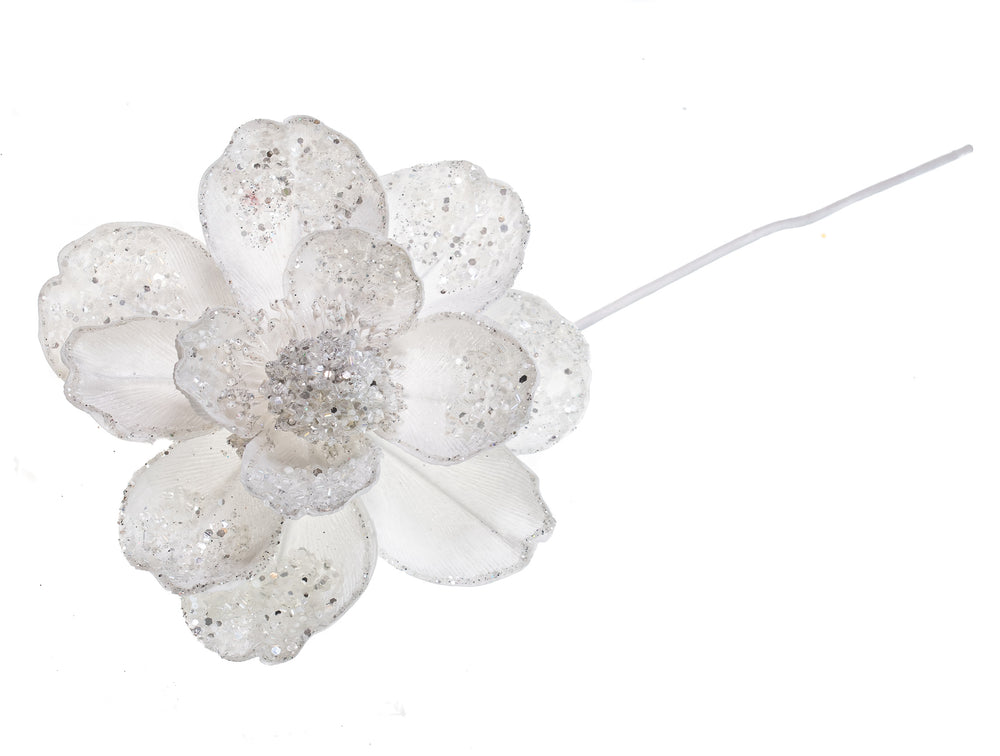 18" Icy White Magnolia Stem Set Of 6