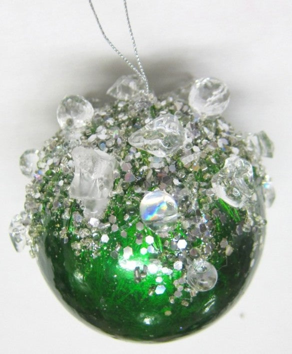 4" Emerald & Silver Jewel Ornament Set Of 6
