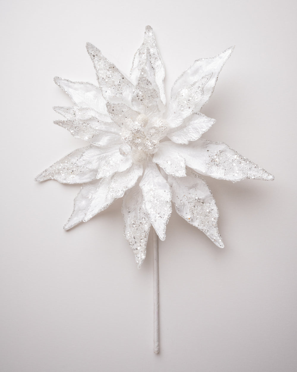 18" Arctic White Poinsettia Stem Set Of 2