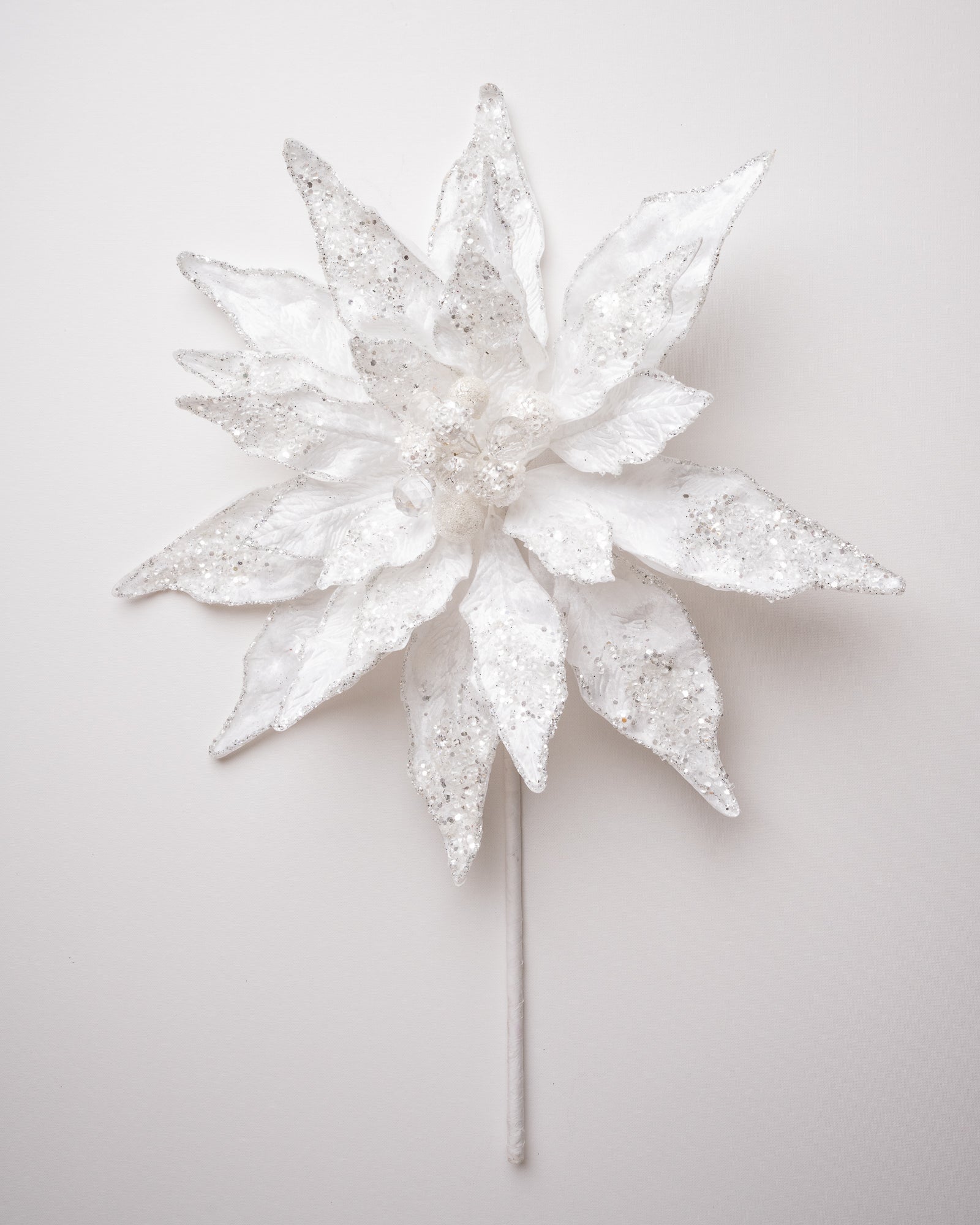 18" Arctic White Poinsettia Stem Set Of 2