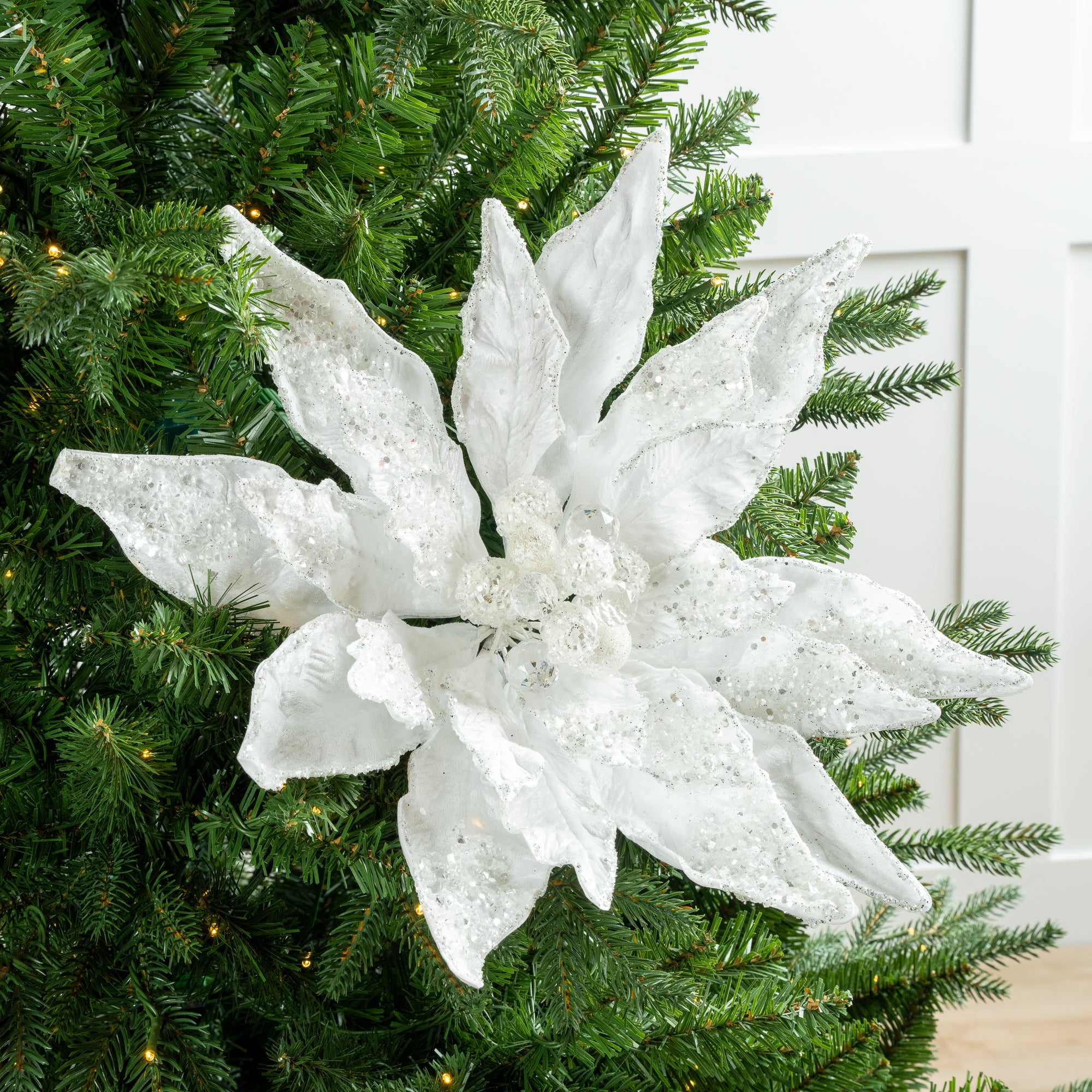 18" Arctic White Poinsettia Stem Set Of 2