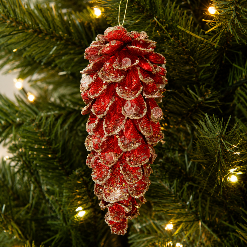 11" Jeweled Pinecone Ornament Set of 2