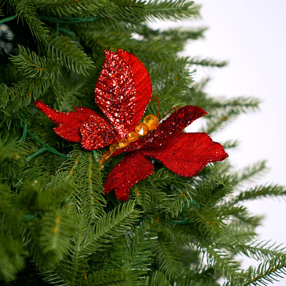6" Red Glitter Butterfly Pick Set Of 6