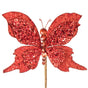 6" Red Glitter Butterfly Pick Set Of 6