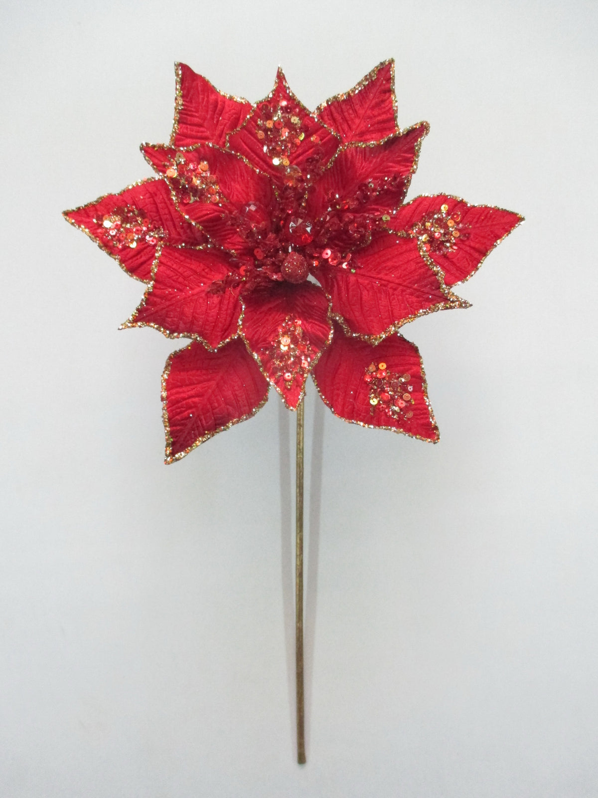 Juego de 6 púas de terciopelo con flor de Pascua de 15"