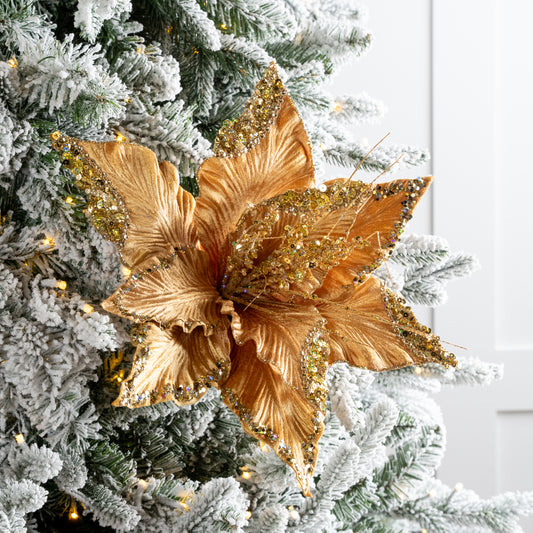 15" Gold Poinsettia Velvet Pick Set Of 6