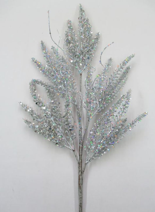 29" Silver Glitter Coral Spray Set Of 4