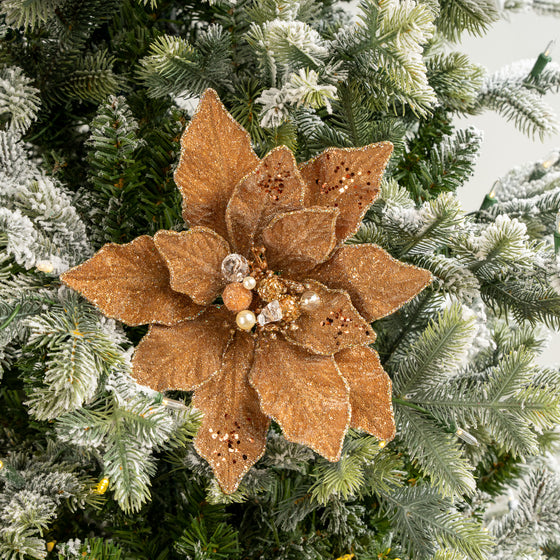 Juego de 6 poinsettias con purpurina de 12"