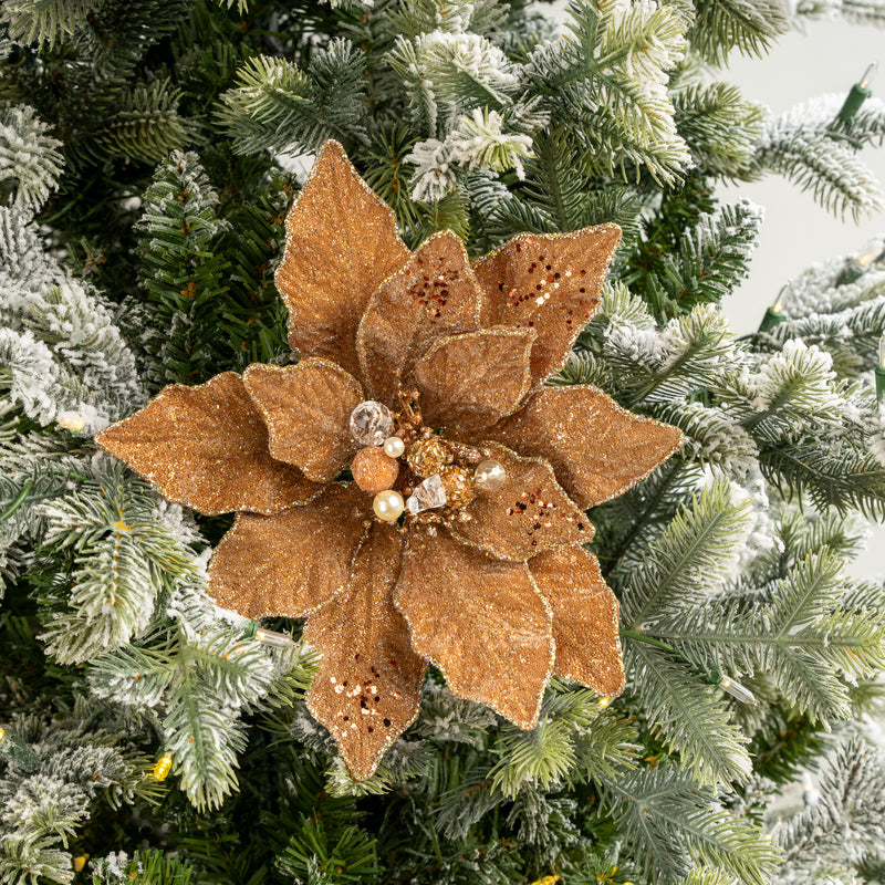 Juego de 6 poinsettias con purpurina de 12"