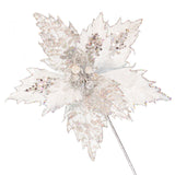 17" Silver Glitter Poinsettia Stem Set Of 6