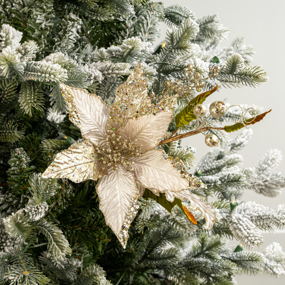 17" Poinsettia With Leaves Pick Set Of 6