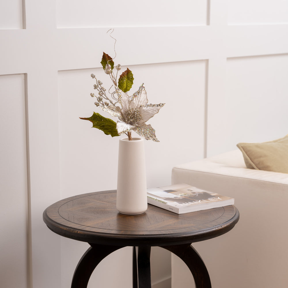 17" Poinsettia With Leaves Pick Set Of 6