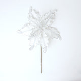 14" White Silver Poinsettia Stem Set of 6