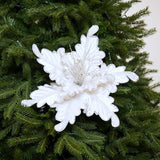 14" White Silver Poinsettia Stem Set of 6