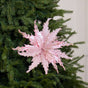 15" Pink Glitter Poinsettia Stem Set Of 4