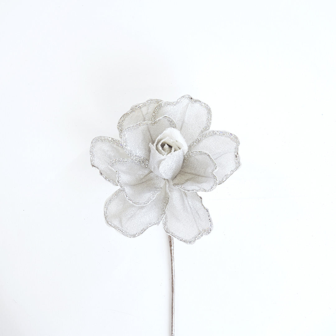 14" Rose White Poinsettia Stem Set Of 4