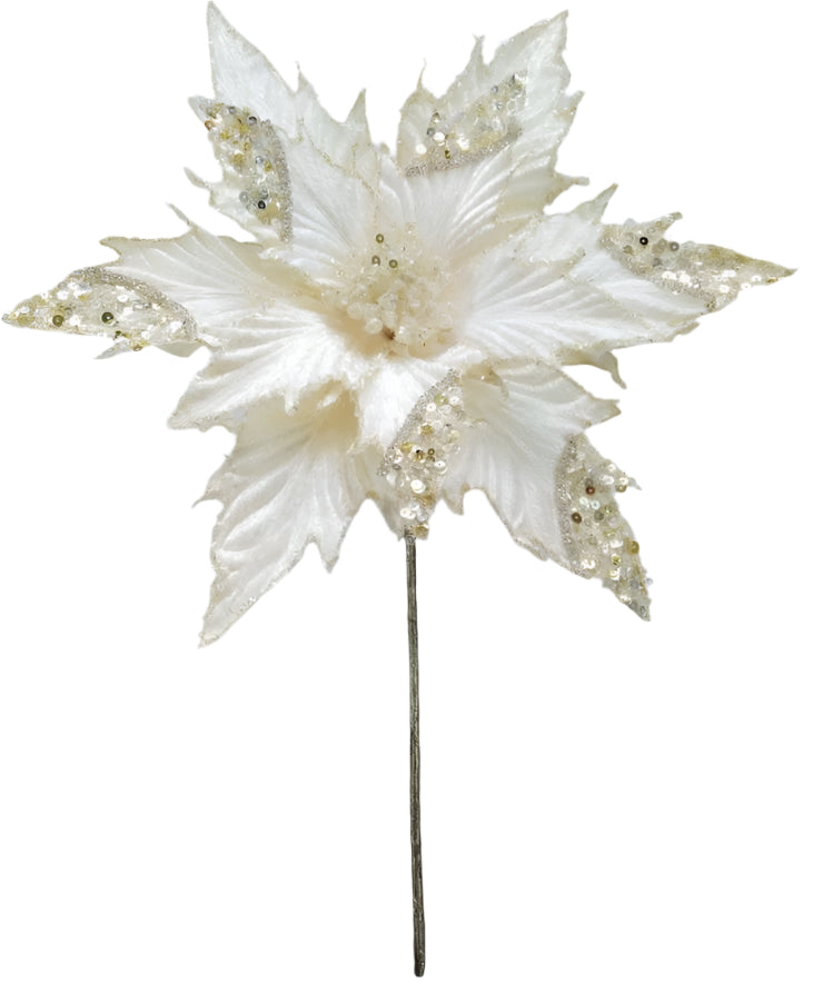 14" Ivory Poinsettia Stem Set Of 4