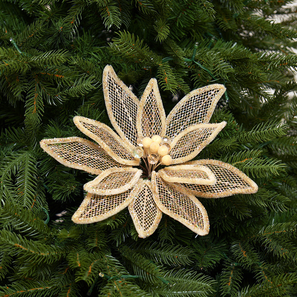 17" Champagne Poinsettia Stem Set Of 4