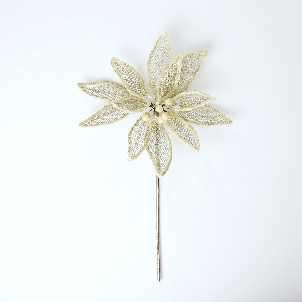 17" Champagne Poinsettia Stem Set Of 4