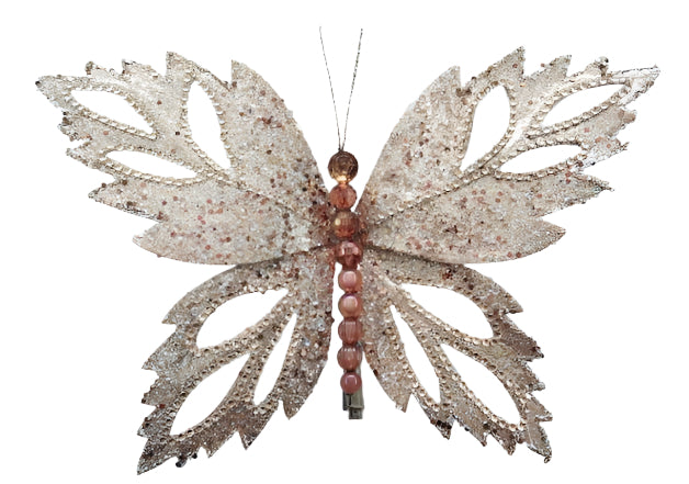 12" Cappuccino Glitter Butterfly Set Of 4