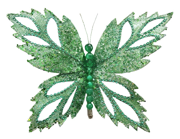 12" Emerald Glitter Butterfly Set Of 4