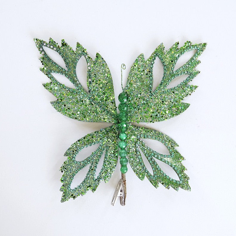 12" Emerald Glitter Butterfly Set Of 4