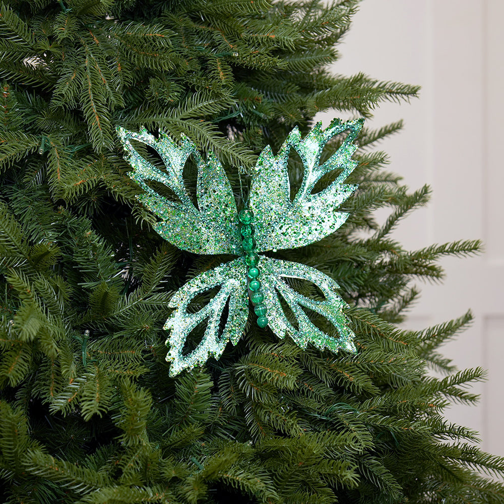 12" Emerald Glitter Butterfly Set Of 4