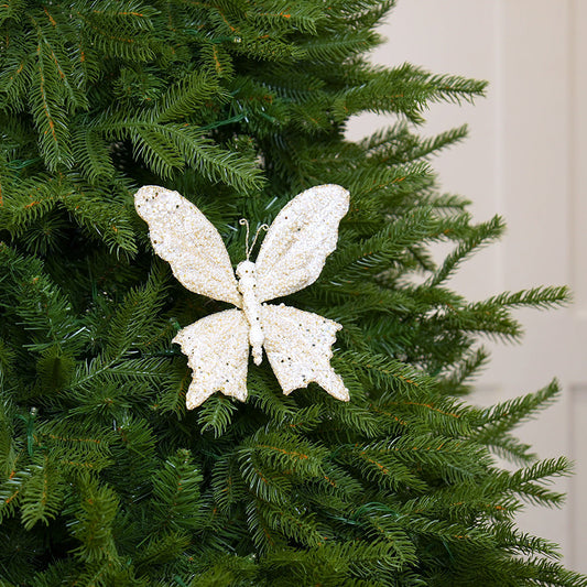 9" Ivory Glitter Butterfly Set Of 6