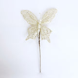Set de 6 mariposas de 9" en purpurina color marfil