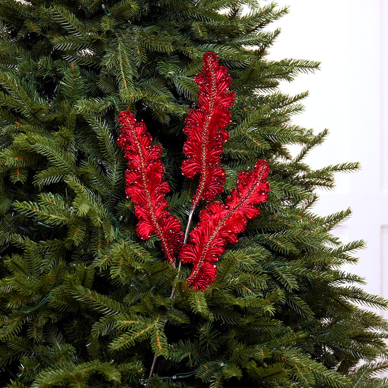 32" Red Acanthus X3 Spray Set Of 6