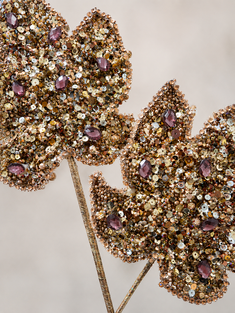 14" Cappuccino Glitter Maple Leaf Spray Set Of 6