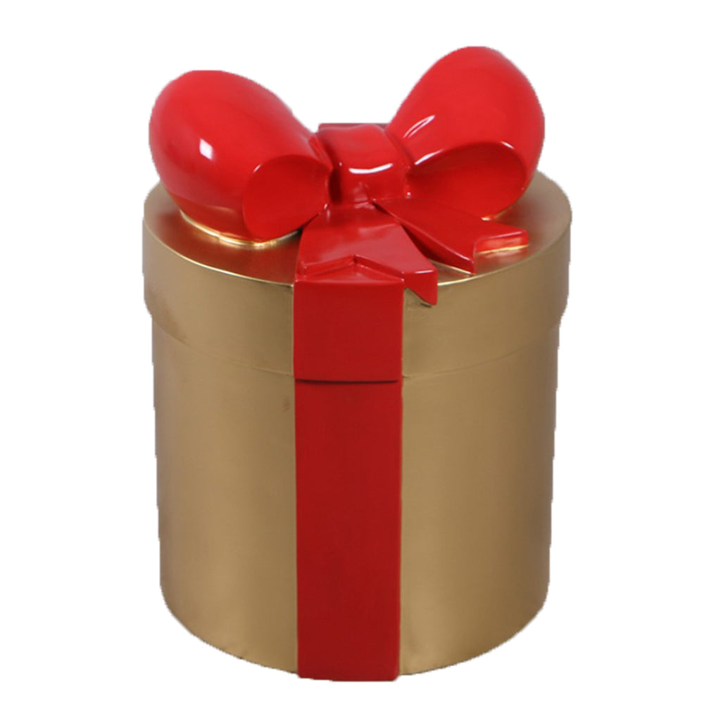 2 FT Gold Round Gift Box With Red Bow
