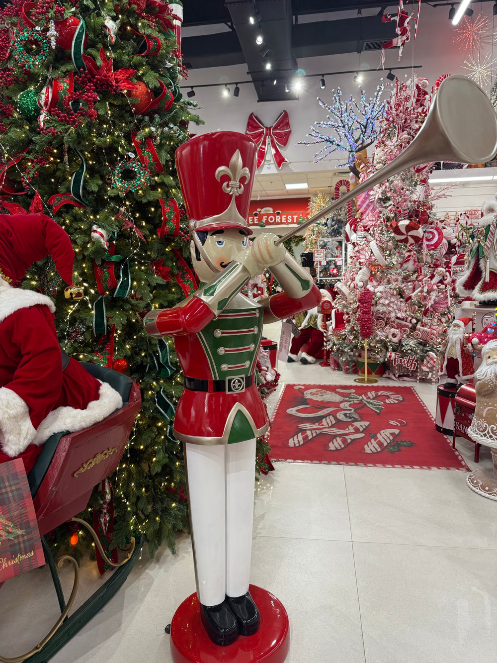 6 FT Red, Green, Gold, and White Toy Soldier With Trumpet