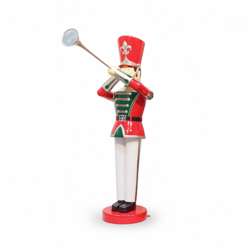 6 FT Red, Green, Gold, and White Toy Soldier With Trumpet