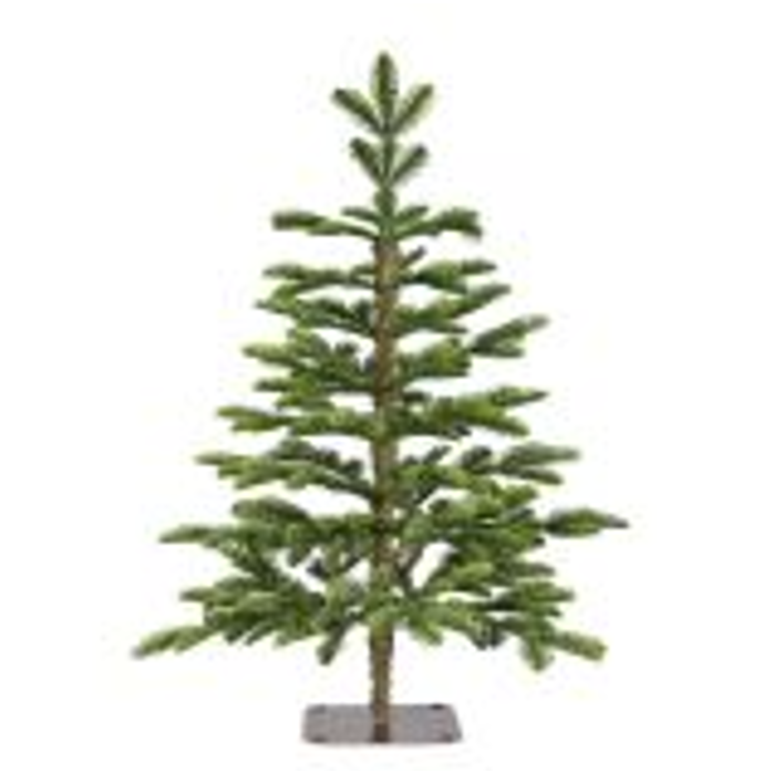 Small artificial Christmas tree on a white background