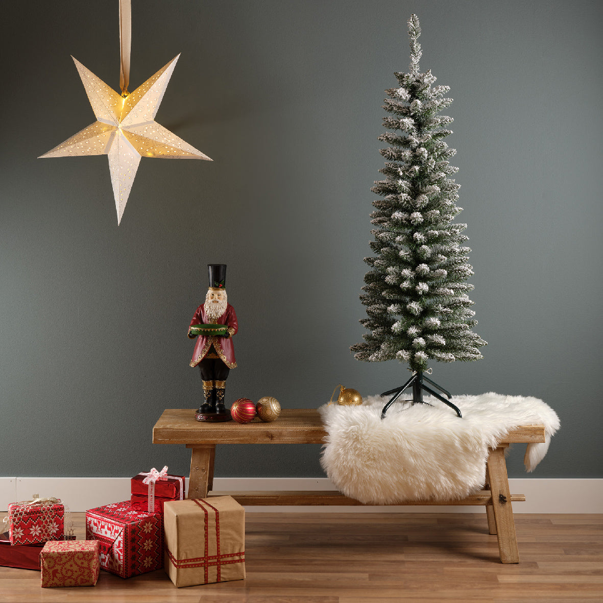 Snowy Pencil Pine Tree Unlit