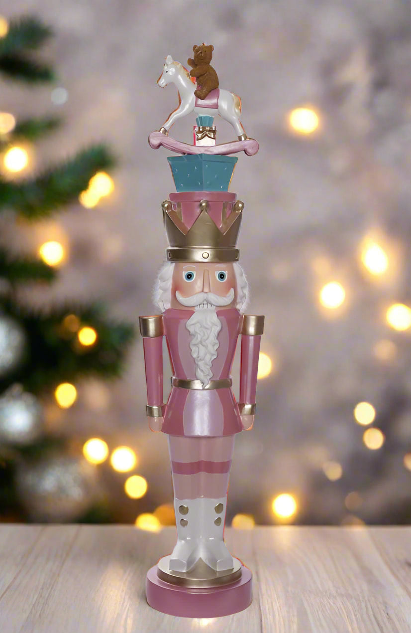 20" Pink Pearl Nutcracker With Rocking Horse
