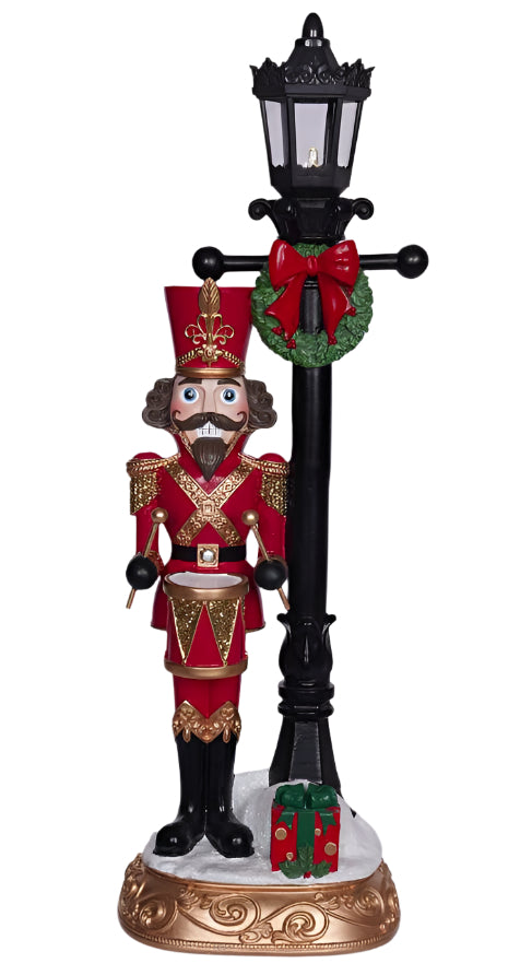18" Nutcracker With LED Lamp Post Battery Operated