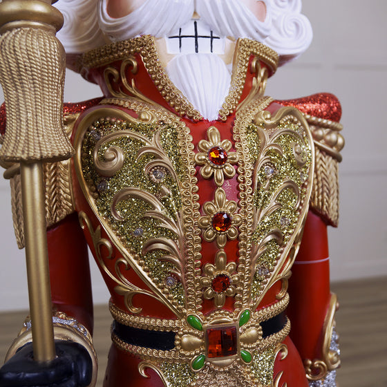 5 FT Red & Gold Multi LED King Nutcracker With Music