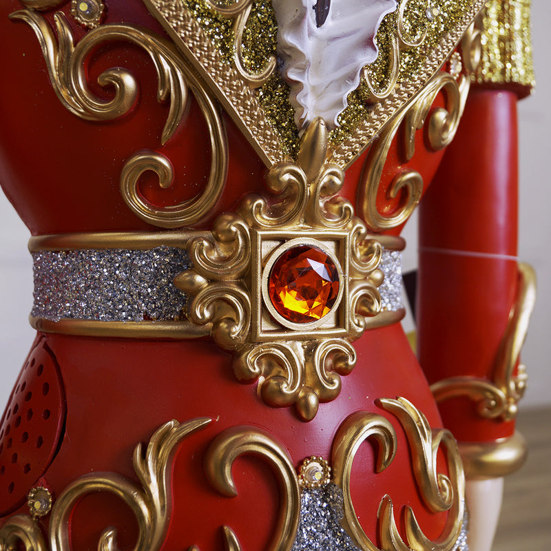 Cascanueces rojo y dorado de 6 pies con música y luces LED múltiples