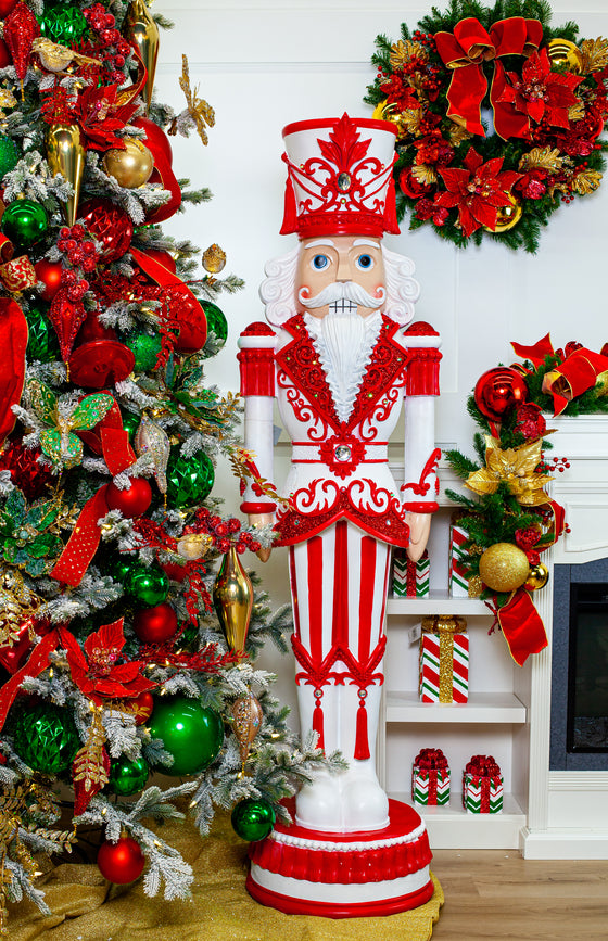 6 FT Lighted Musical Red & White Stripe King Nutcracker